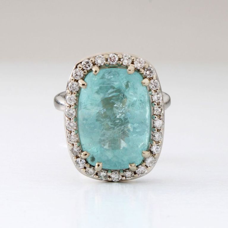14k White Gold Tourmaline and Diamond Ring