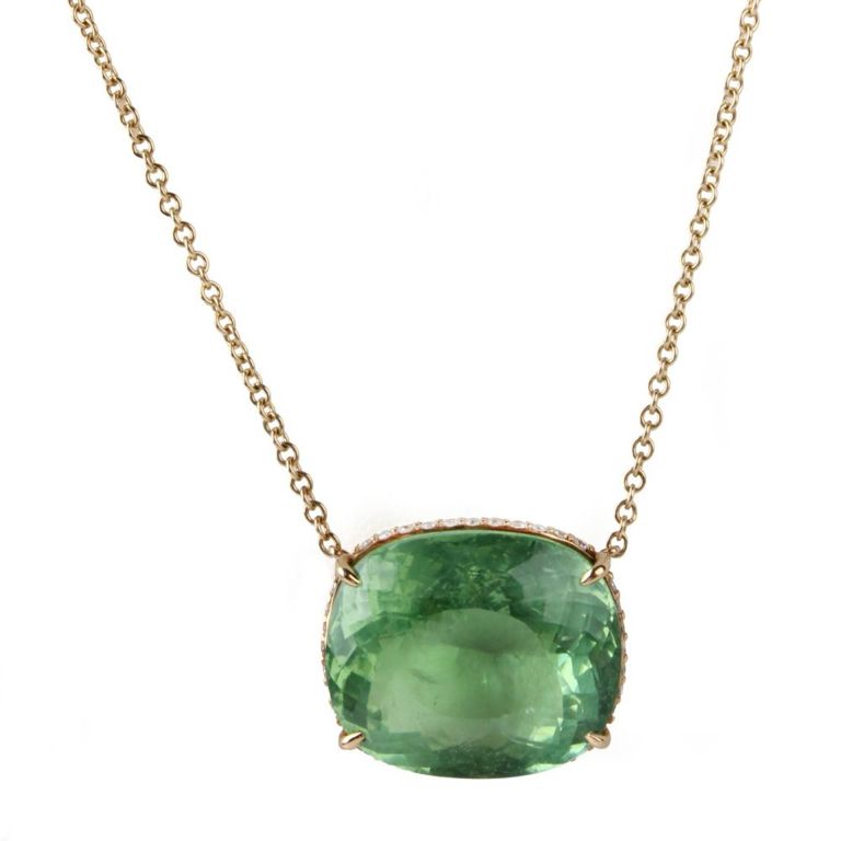 14k Gold Tourmaline and Diamond Pendant Necklace