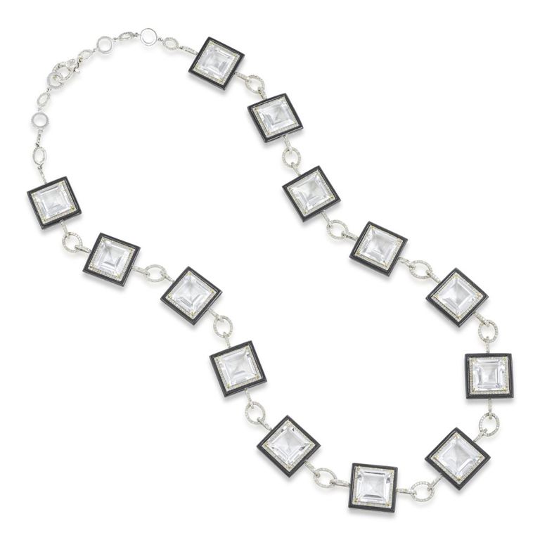Rock Crystal Onyx Diamond Necklace