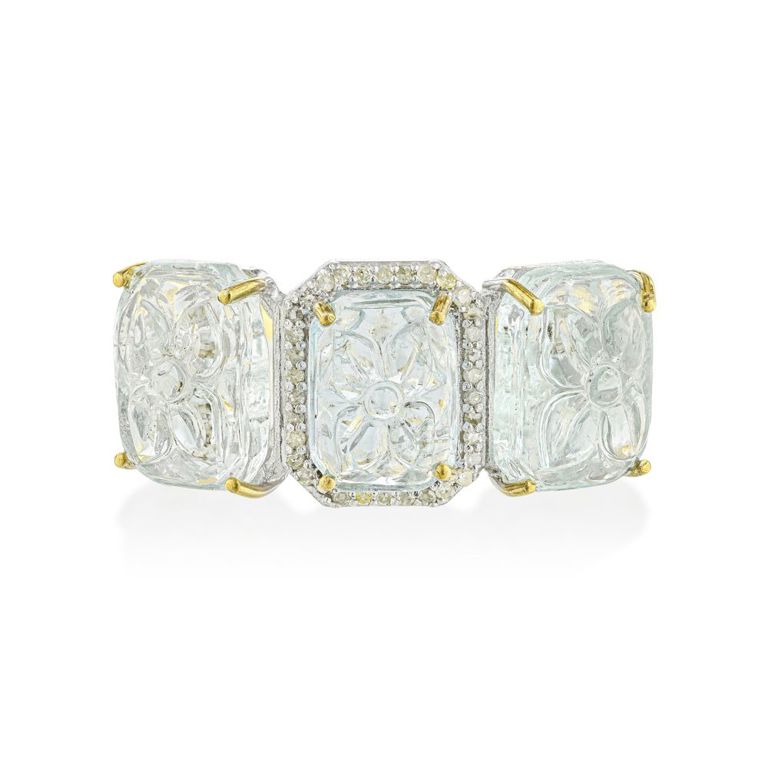 Silver 14k Gold Aquamarine Diamond Ring