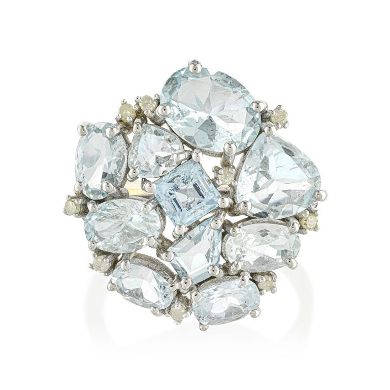 14k Yellow Gold and Silver Aquamarine Ring
