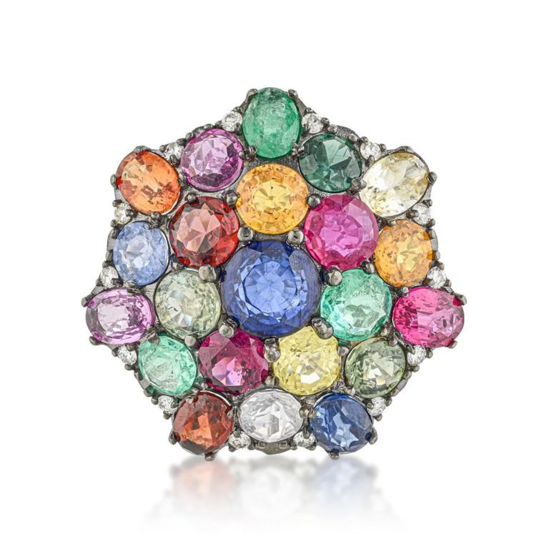 18k White Gold Gemstone and Diamond Ring
