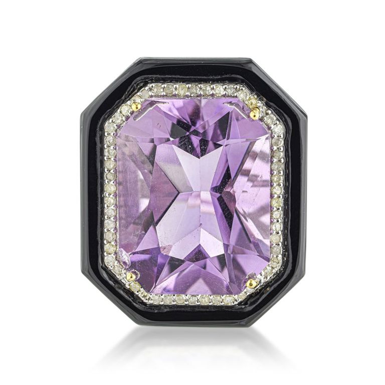 Amethyst Onyx Diamond Ring