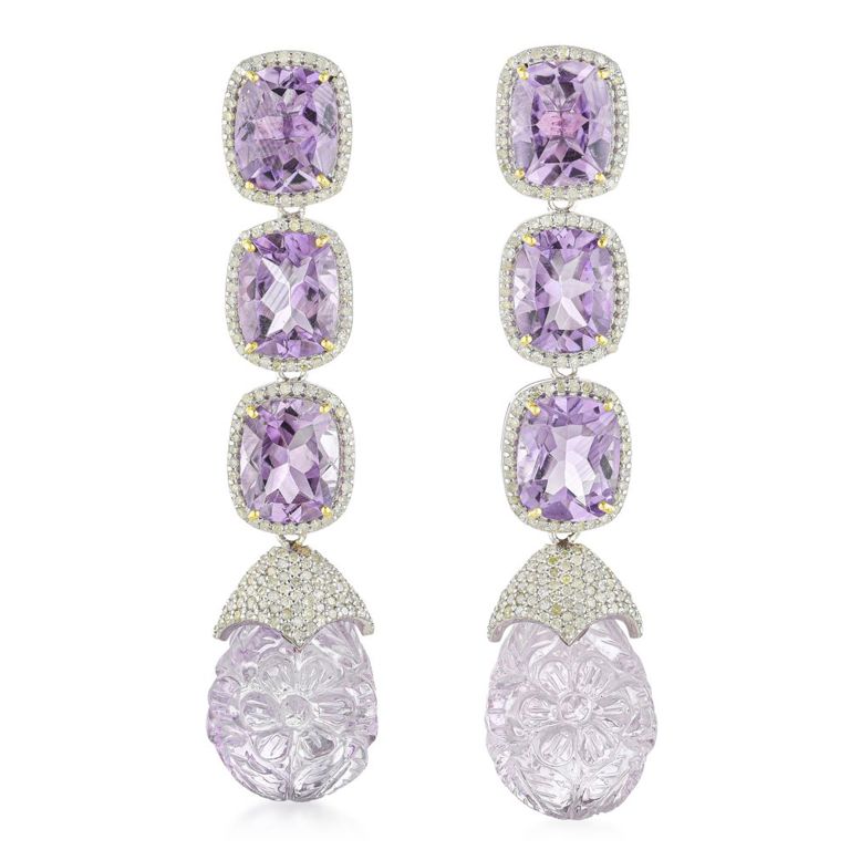 Silver 14k Gold Amethyst Diamond Earrings