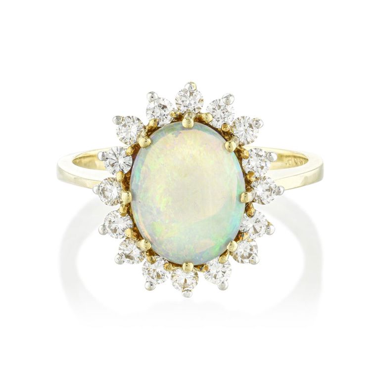 14k Yellow Gold Opal and Diamond Ring