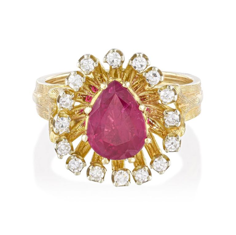 14k Yellow Gold Ruby and Diamond Ring