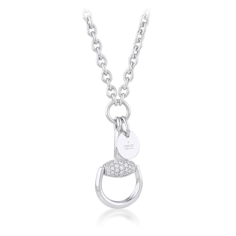 18k White Gold Diamond Horsebit Pendant Necklace