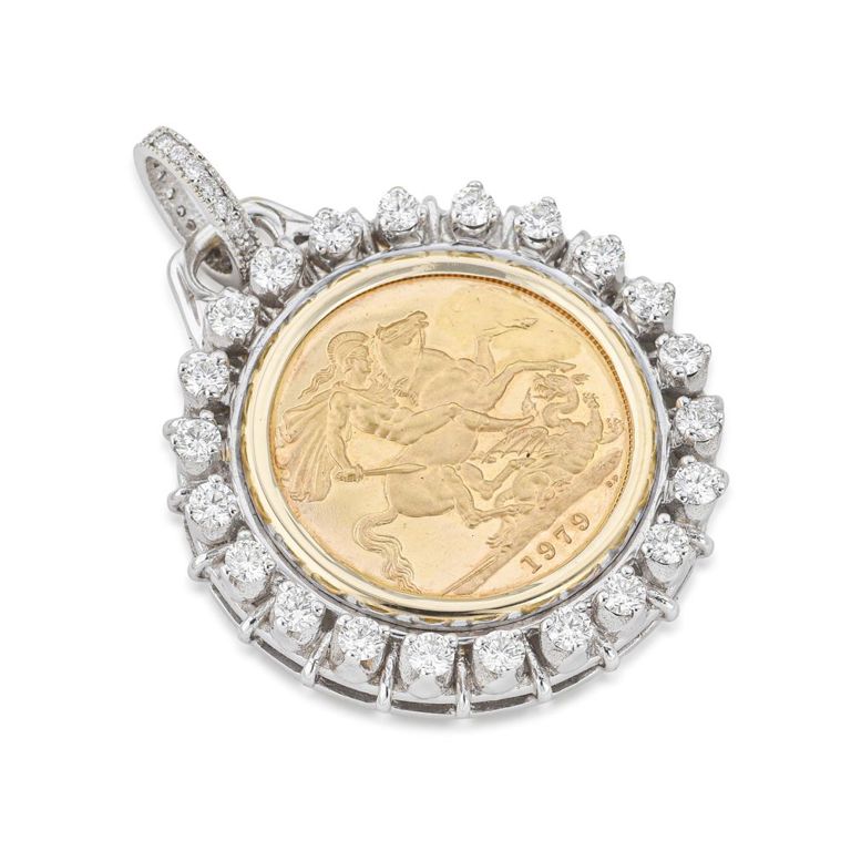 14k White Gold Diamond Coin Pendant