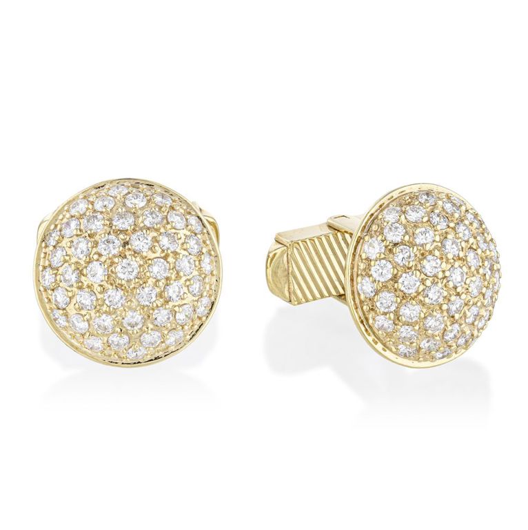 14k Yellow Gold Diamond Dome Cufflinks