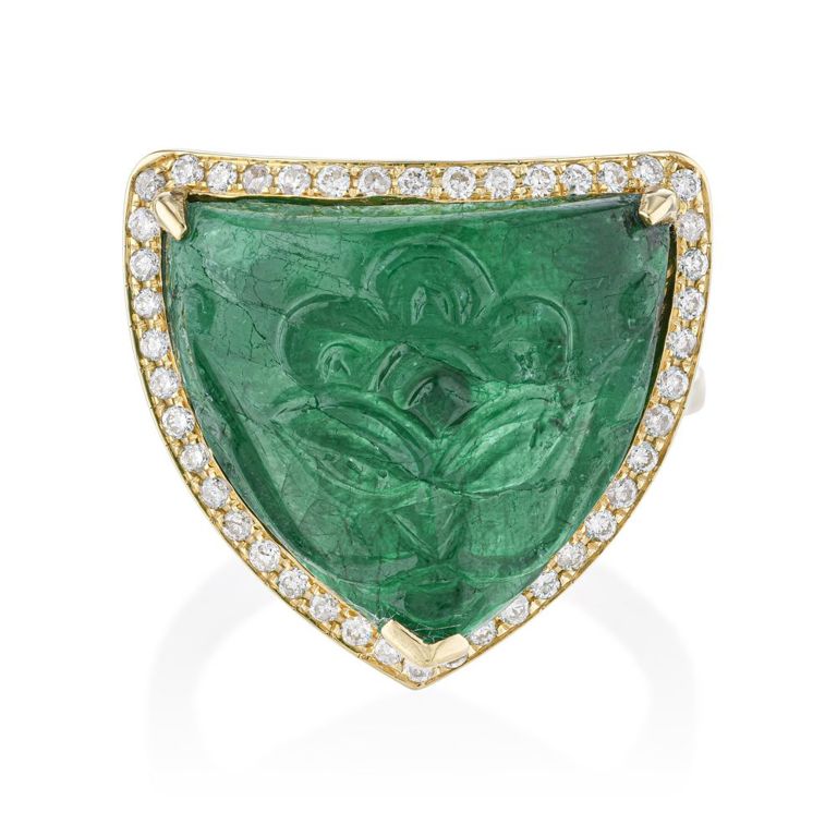 18k Yellow Gold Emerald and Diamond Ring