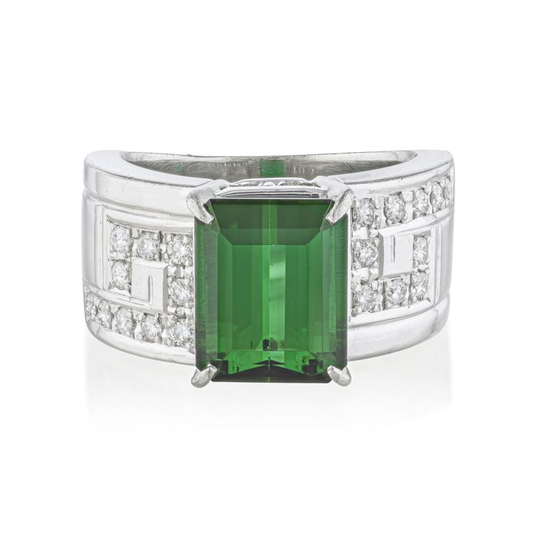 Metal and Platinum Emerald Ring