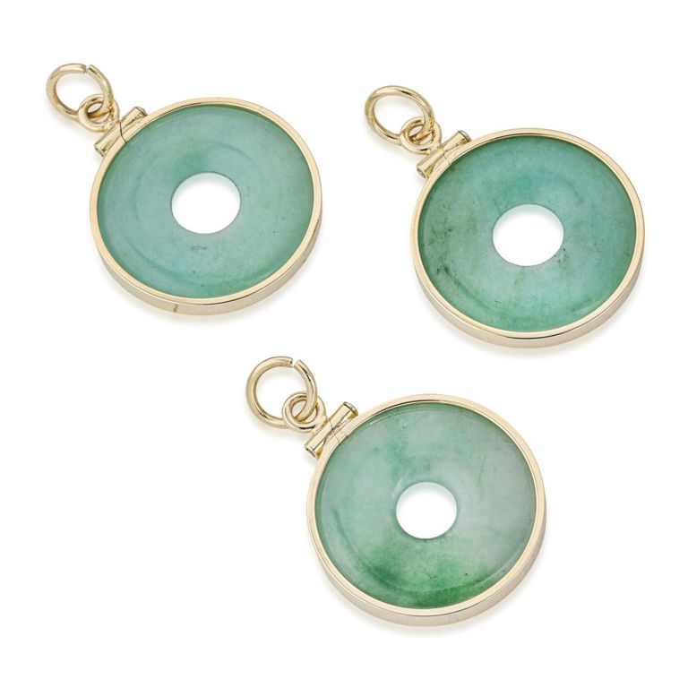 Set of 3 14k Gold Jade Pendants