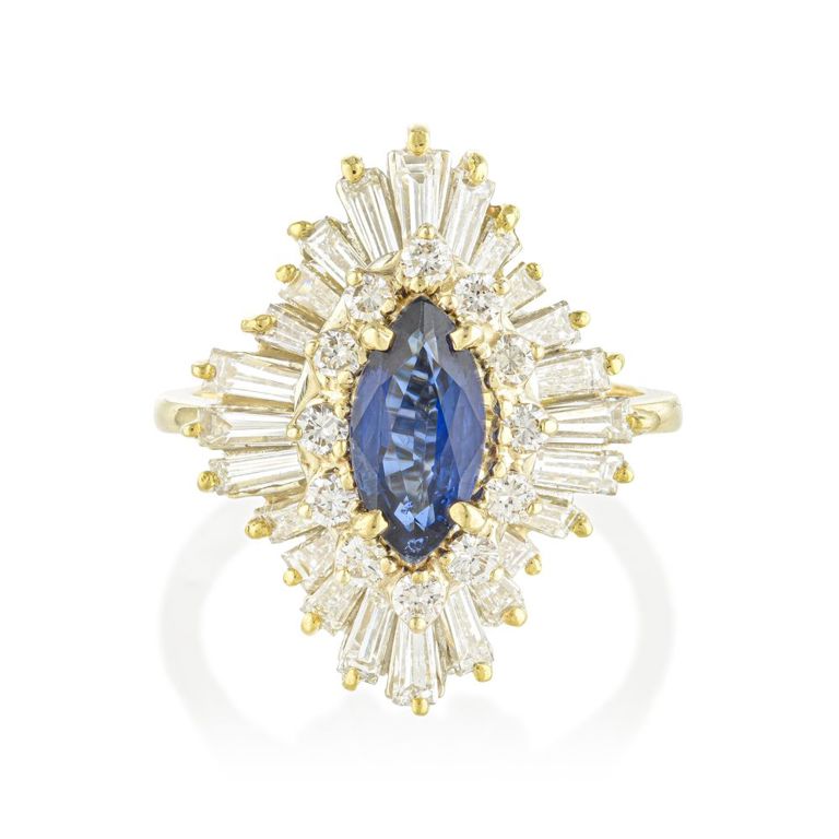 18k Yellow Gold Sapphire and Diamond Ring