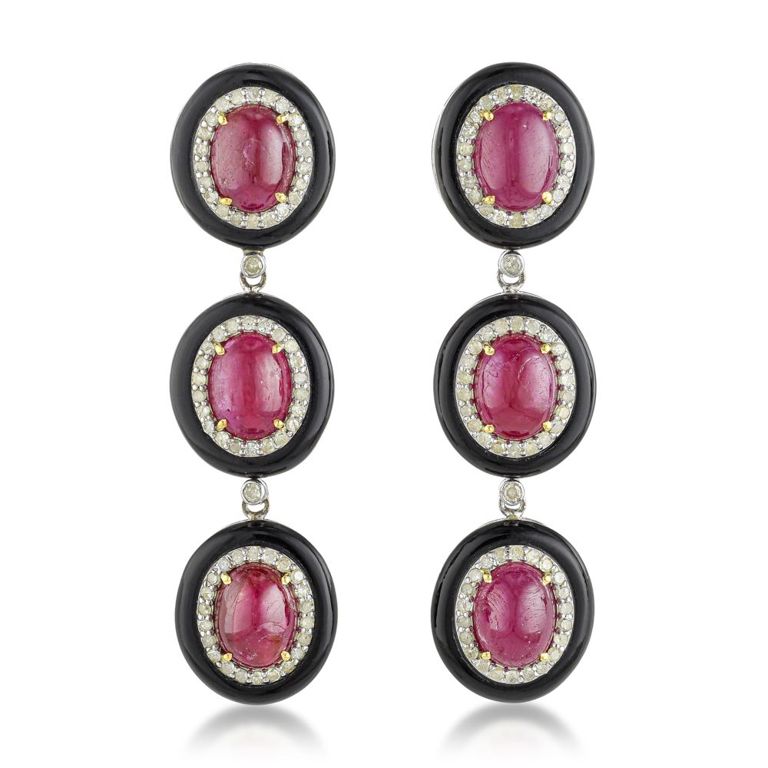Ruby Onyx and Diamond Drop Earrings