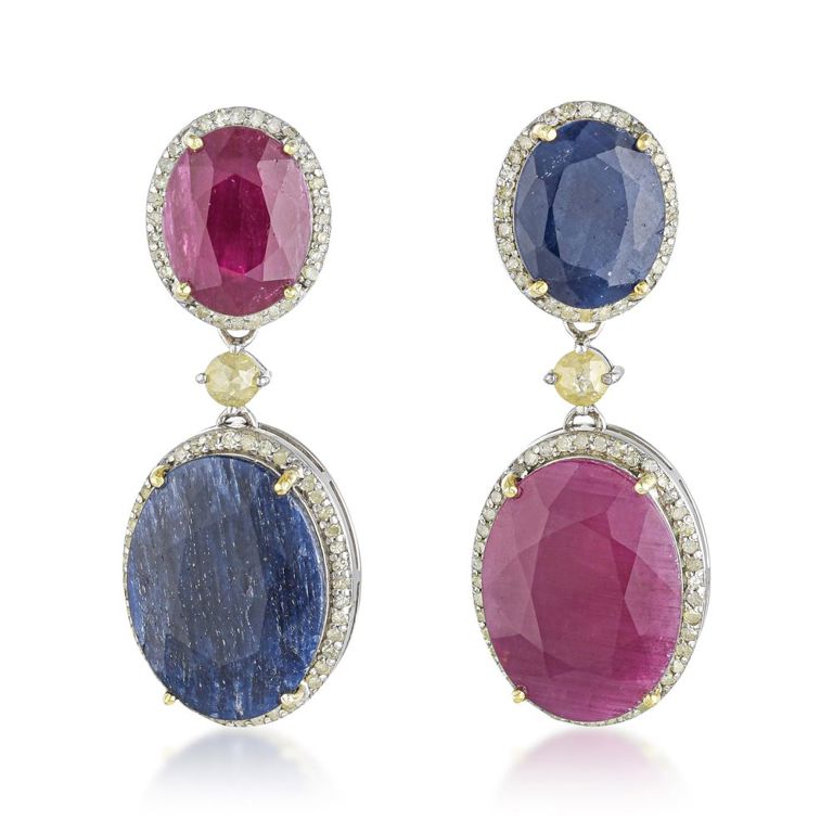 Ruby Sapphire and Diamond Drop Earrings