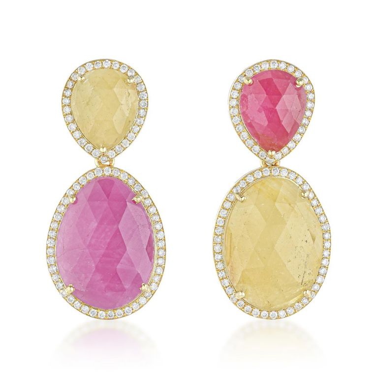 Multicolor Sapphire and Diamond Earrings