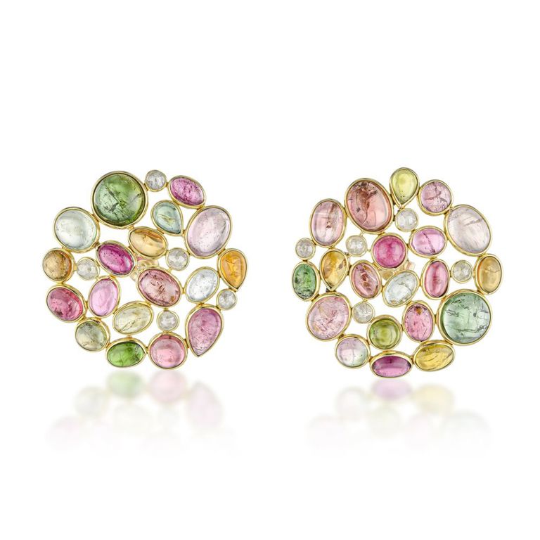 Pair of 18k Gold Tourmaline and Diamond Earrings