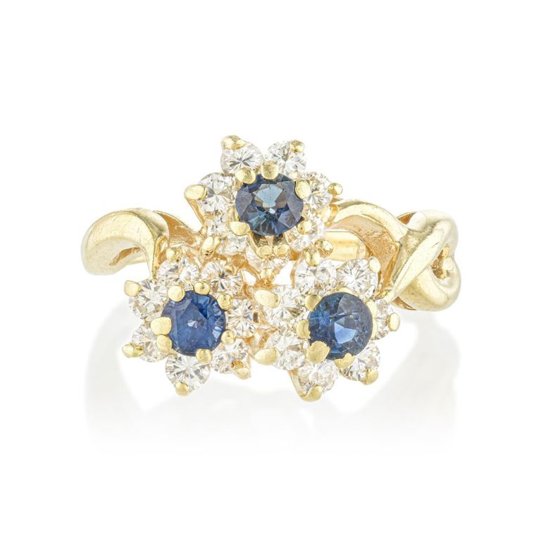 14k Yellow Gold Sapphire and Diamond Ring