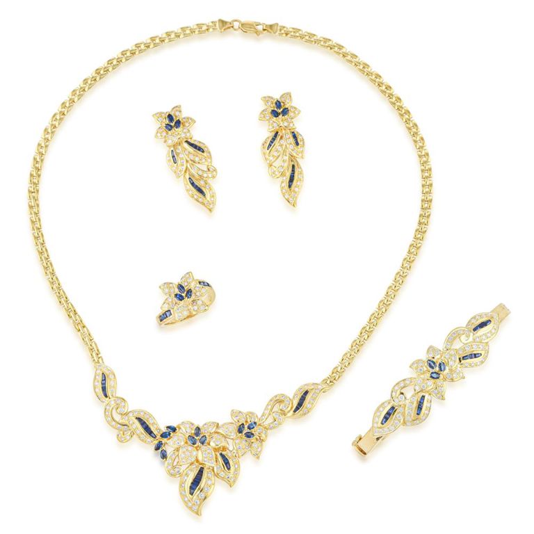 Set of Diamond and Sapphire Jewelry