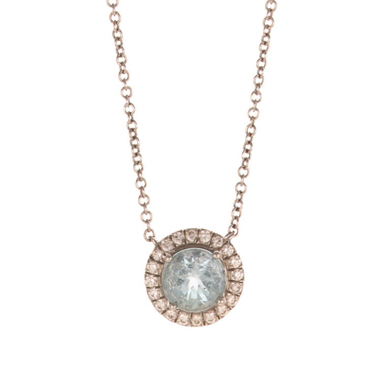 Platinum Aquamarine and Diamond Pendant Necklace