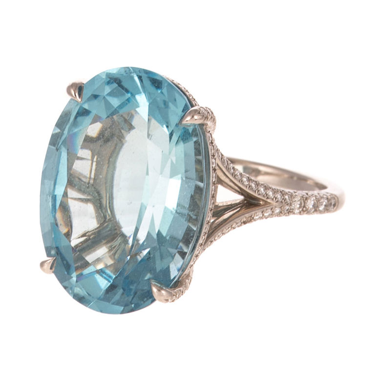 Platinum Aquamarine and Diamond Ring