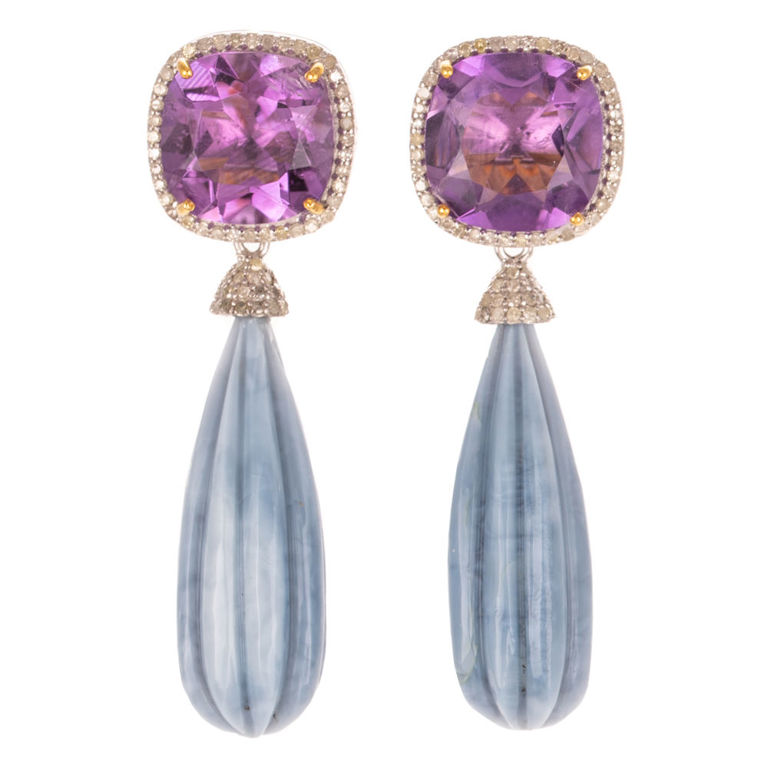 Silver and 14k Gold Gemstone Dangle Earrings