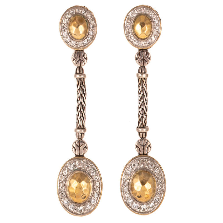 22k Gold and Silver Sapphire Dangle Earrings