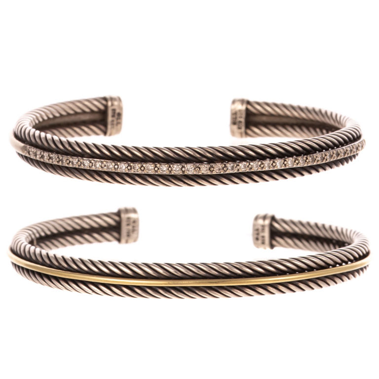 Two Sterling Silver and 14k Gold Cuff Bracelets