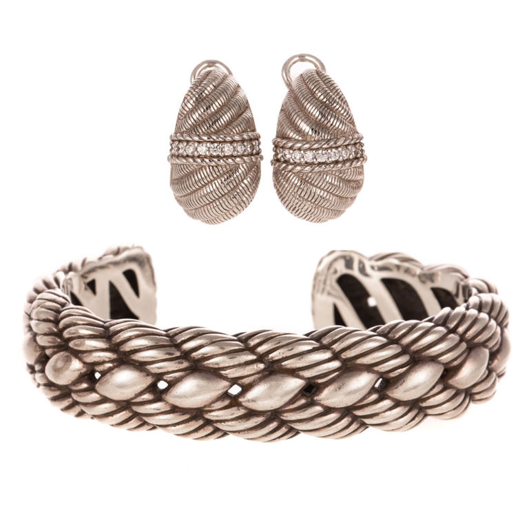 Sterling Silver Cuff Bracelet and Earrings