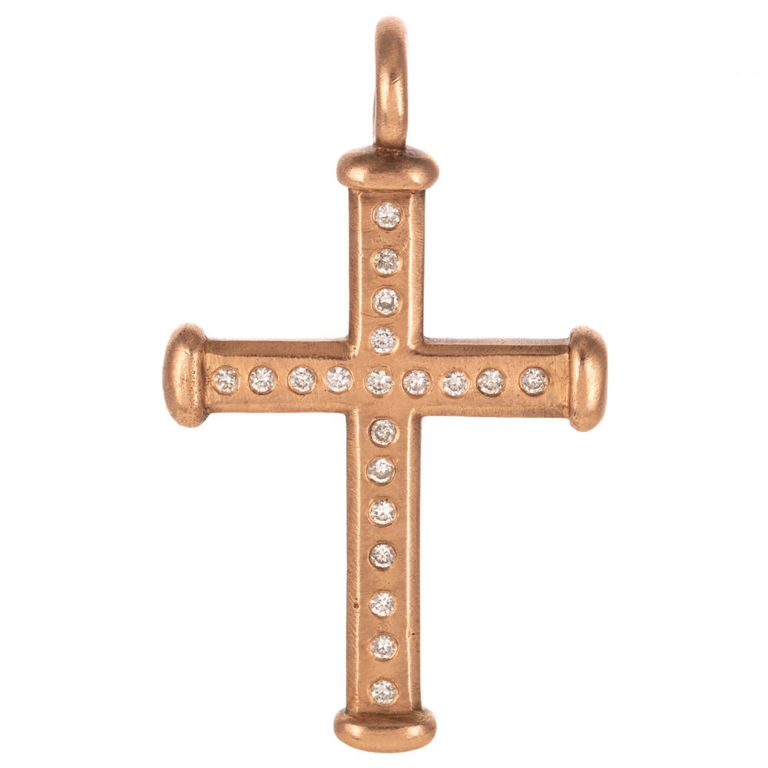14k Rose Gold Diamond Cross Pendant
