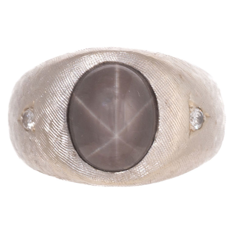 14k White Gold Star Sapphire and Diamond Ring