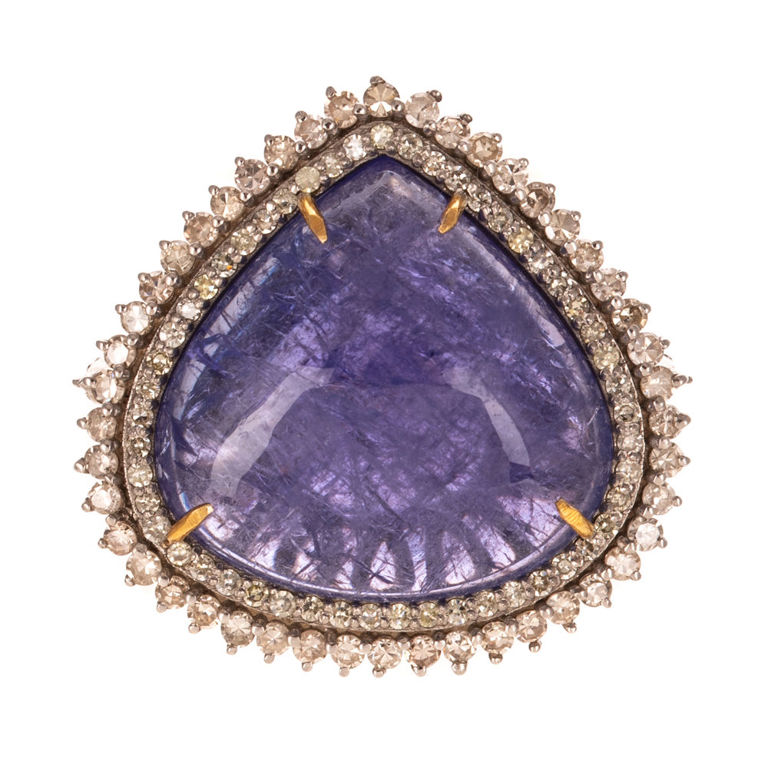 Silver and 14k Gold Tanzanite and Diamond Ring