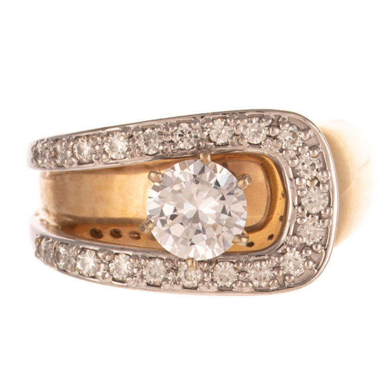 14k Yellow Gold Diamond Buckle Ring