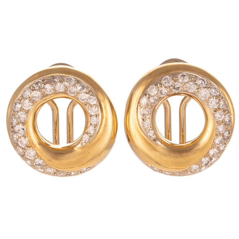 18k Yellow Gold Diamond Spiral Clip Earrings