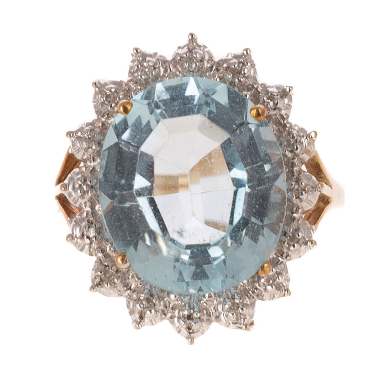 14k Two-Tone Gold Topaz and Diamond Halo Ring
