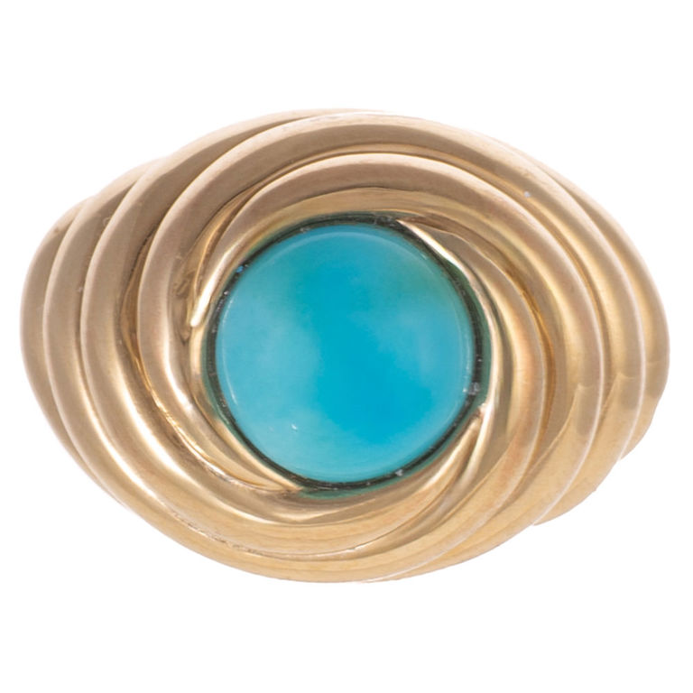 14k Yellow Gold Turquoise Dome Ring