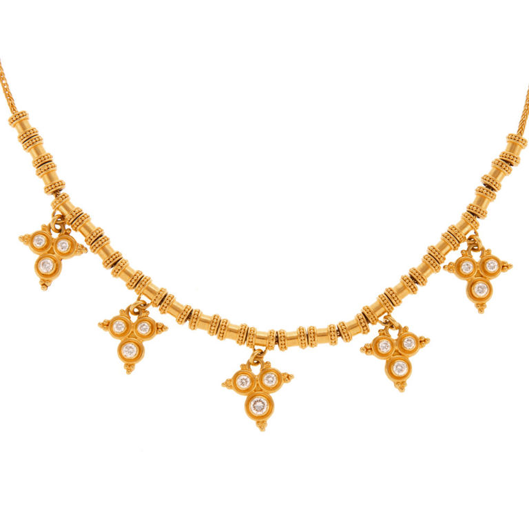 22k and 20k Gold Trefoil Diamond Fringe Necklace
