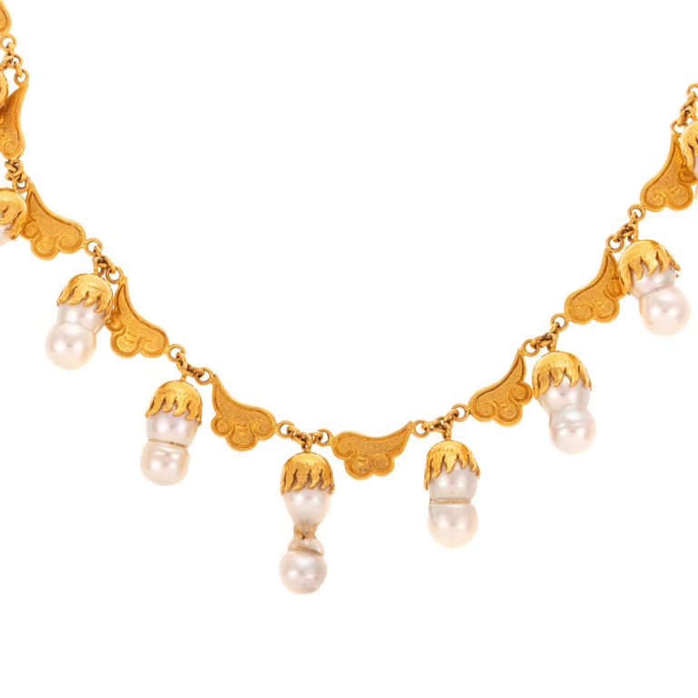 22k Yellow Gold Pearl Fringe Necklace