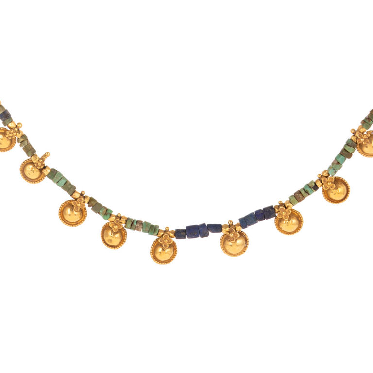 18k Gold Turquoise and Lapis Dangle Necklace