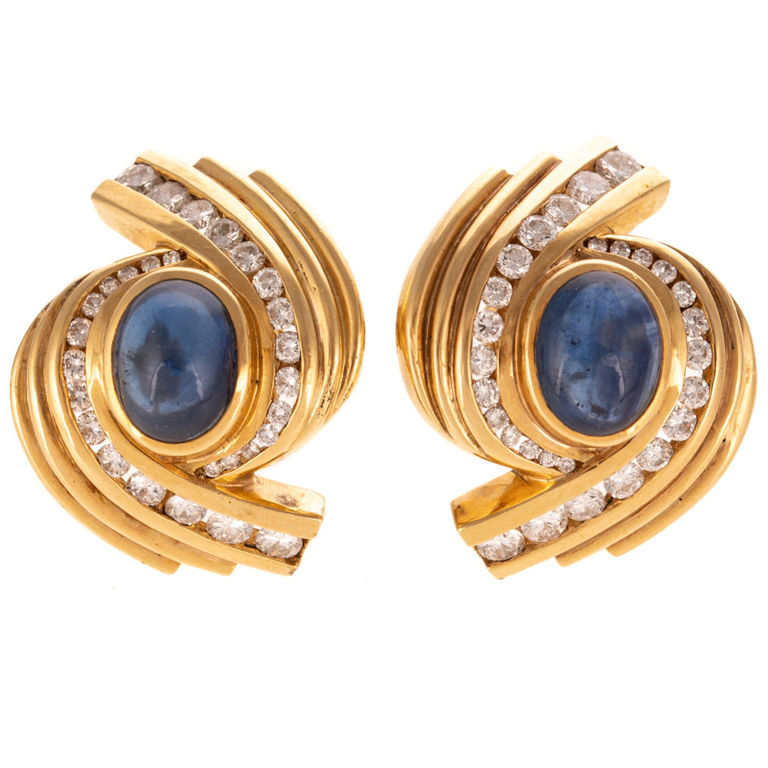 18k Yellow Gold Sapphire and Diamond Earrings