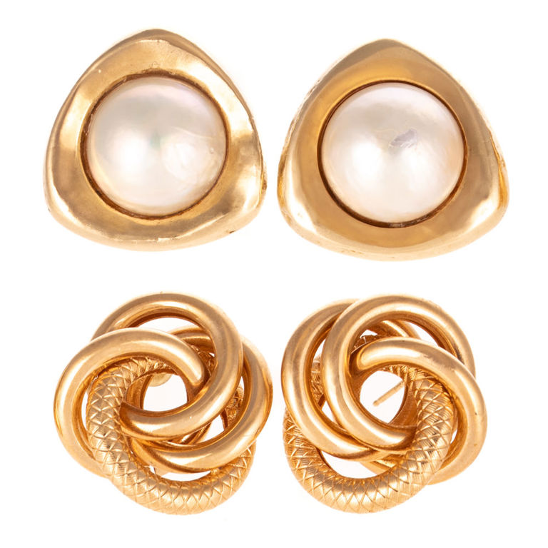 Two Pairs of 14k Yellow Gold Earrings