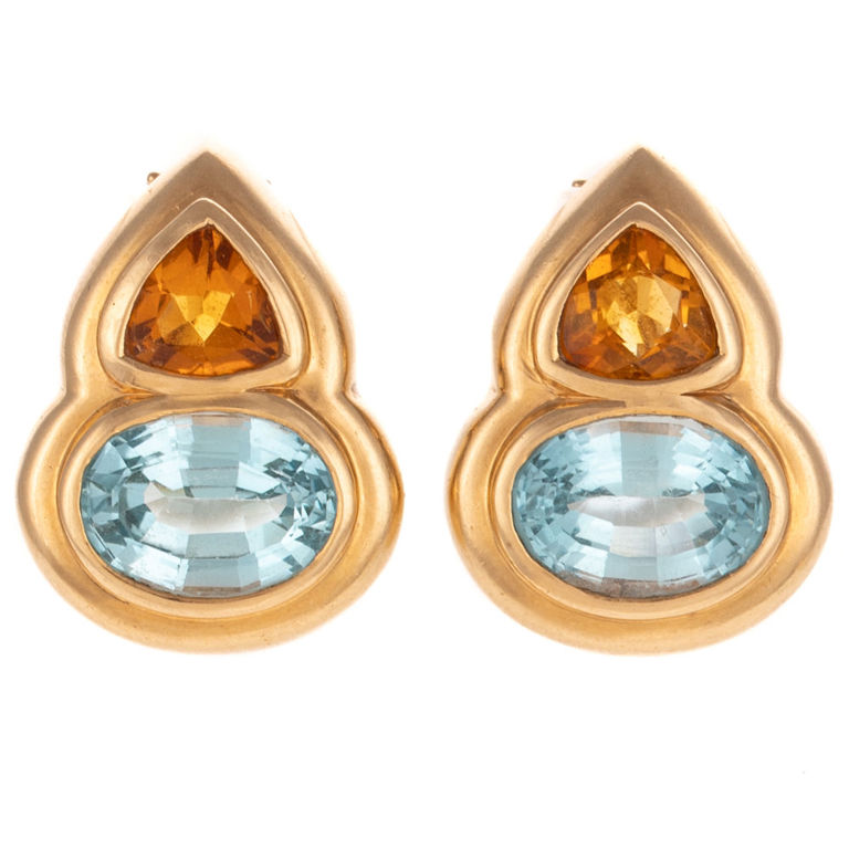 14k Yellow Gold Topaz and Citrine Earrings