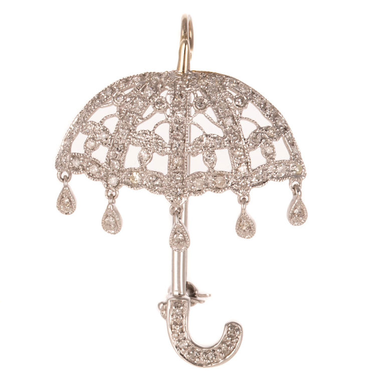 14k White Gold Diamond Umbrella Pendant/Brooch