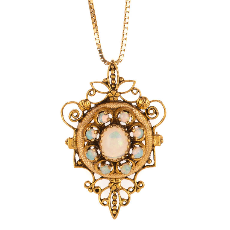 14k Yellow Gold Opal Pendant/Brooch Necklace