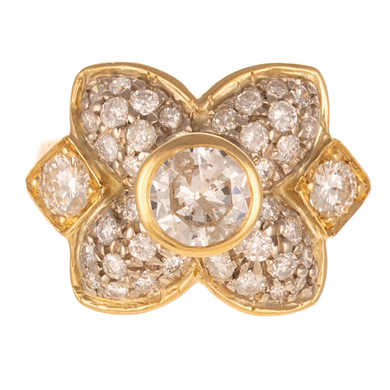 18k Yellow Gold Diamond Flower Ring