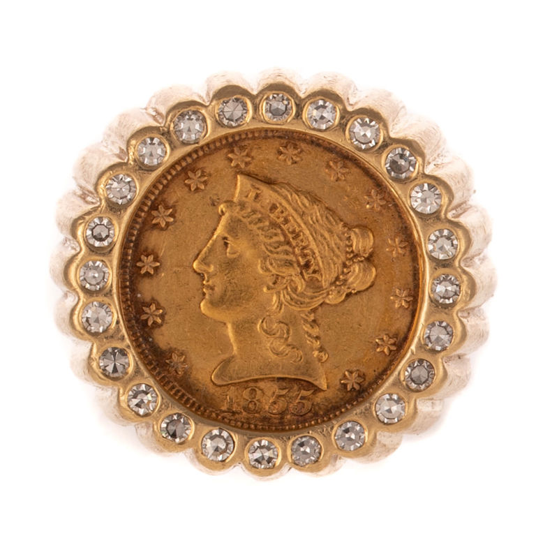 14k Yellow Gold Diamond Coin Ring