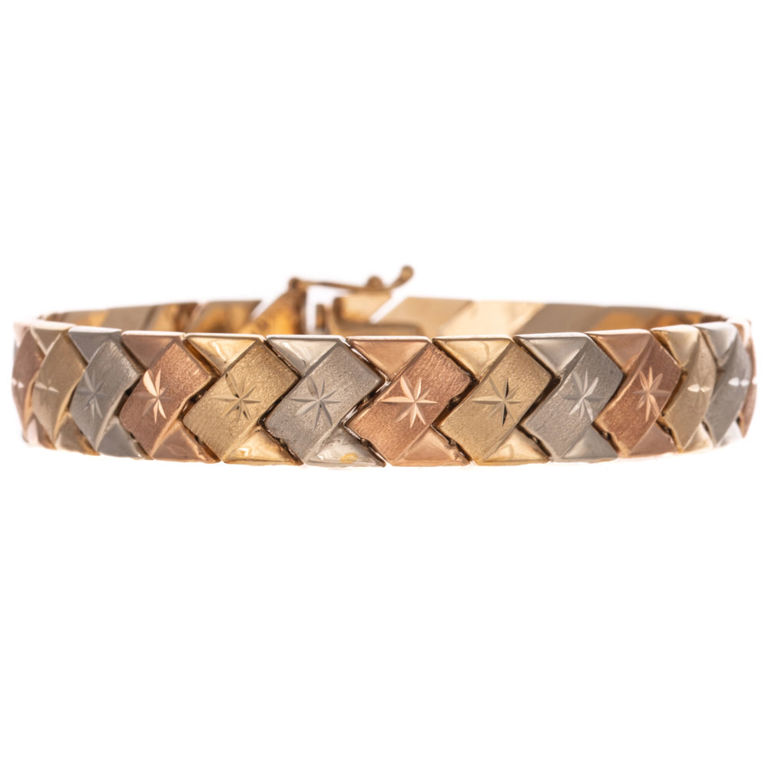 10k Rose, Yellow and White Gold Link Bracelet