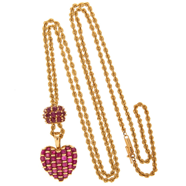 14k and 10k Gold Ruby Heart Pendant Necklace