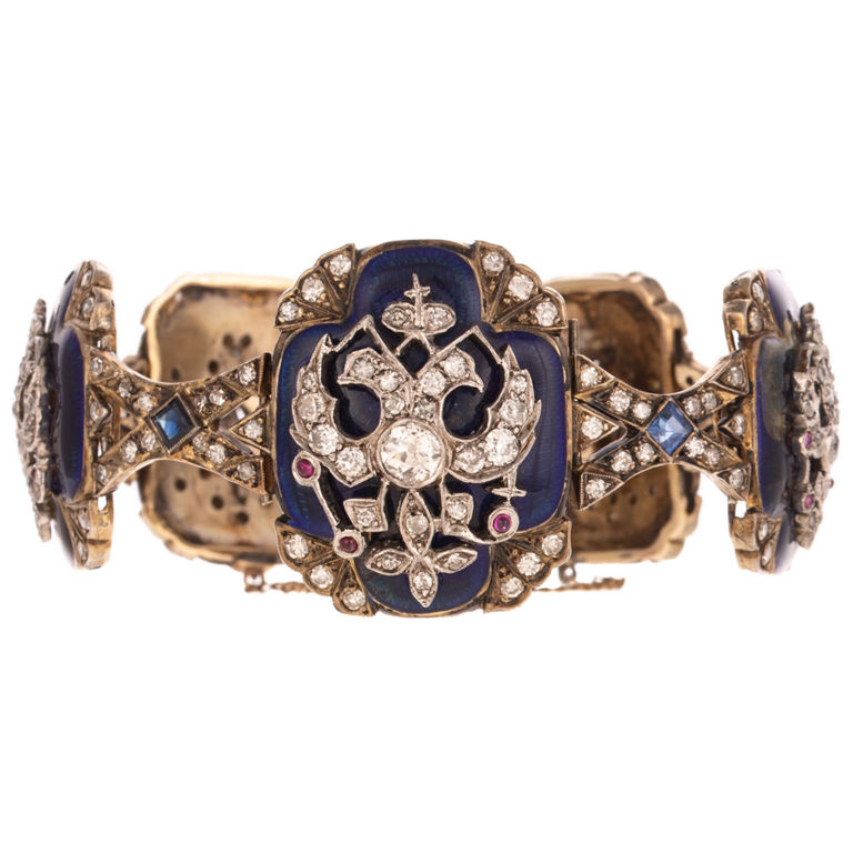 Gilded Silver Diamond and Gemstone Bracelet