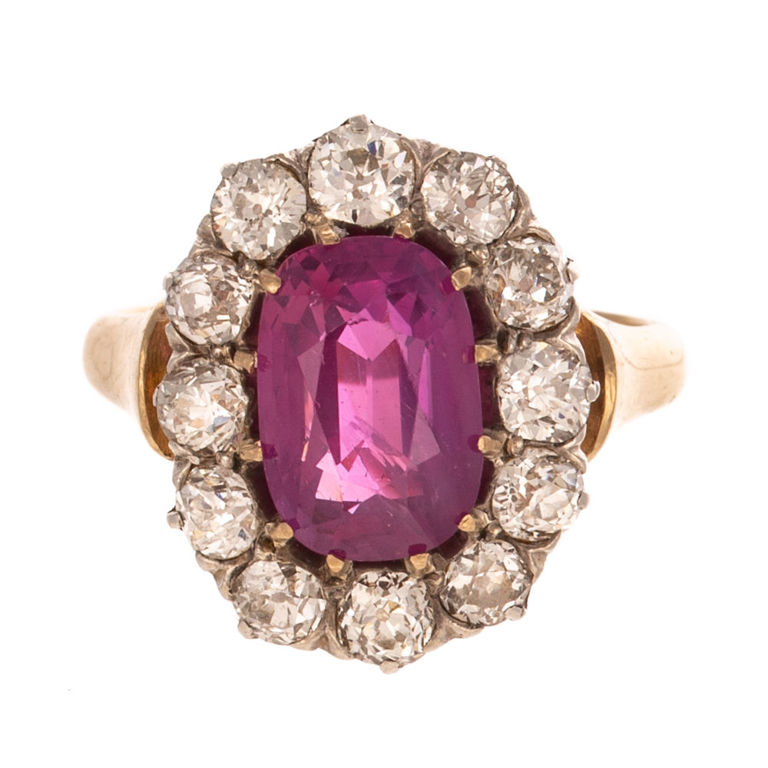 14k Yellow Gold Sapphire and Diamond Halo Ring